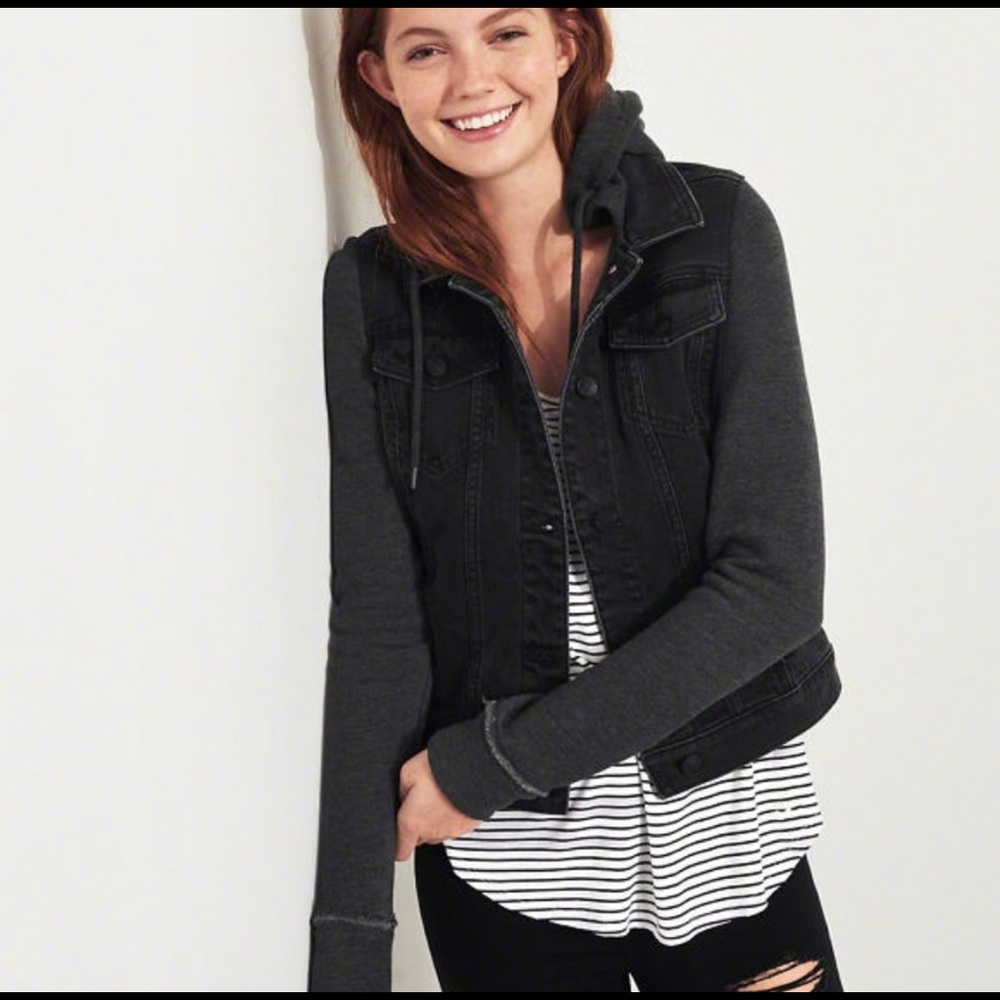 Hollister black hooded denim jacket